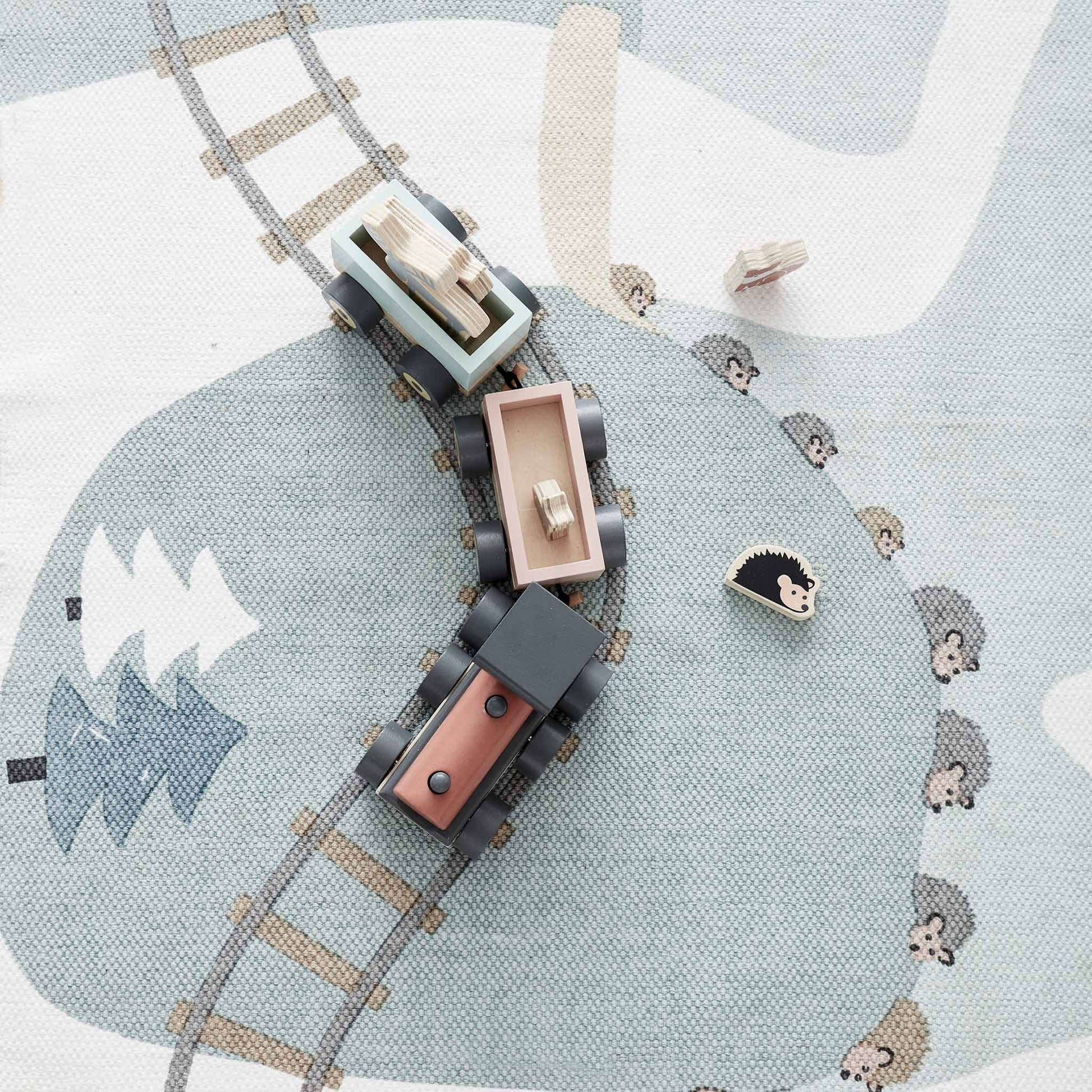 Kids Concept - Animal Wood Train on road mat 