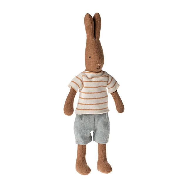 Rabbit size 1, Chocolate brown - Striped blouse and shorts