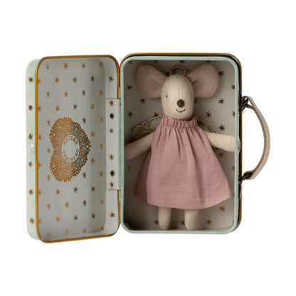 Little sister angel mouse In a mint  suitcase tin