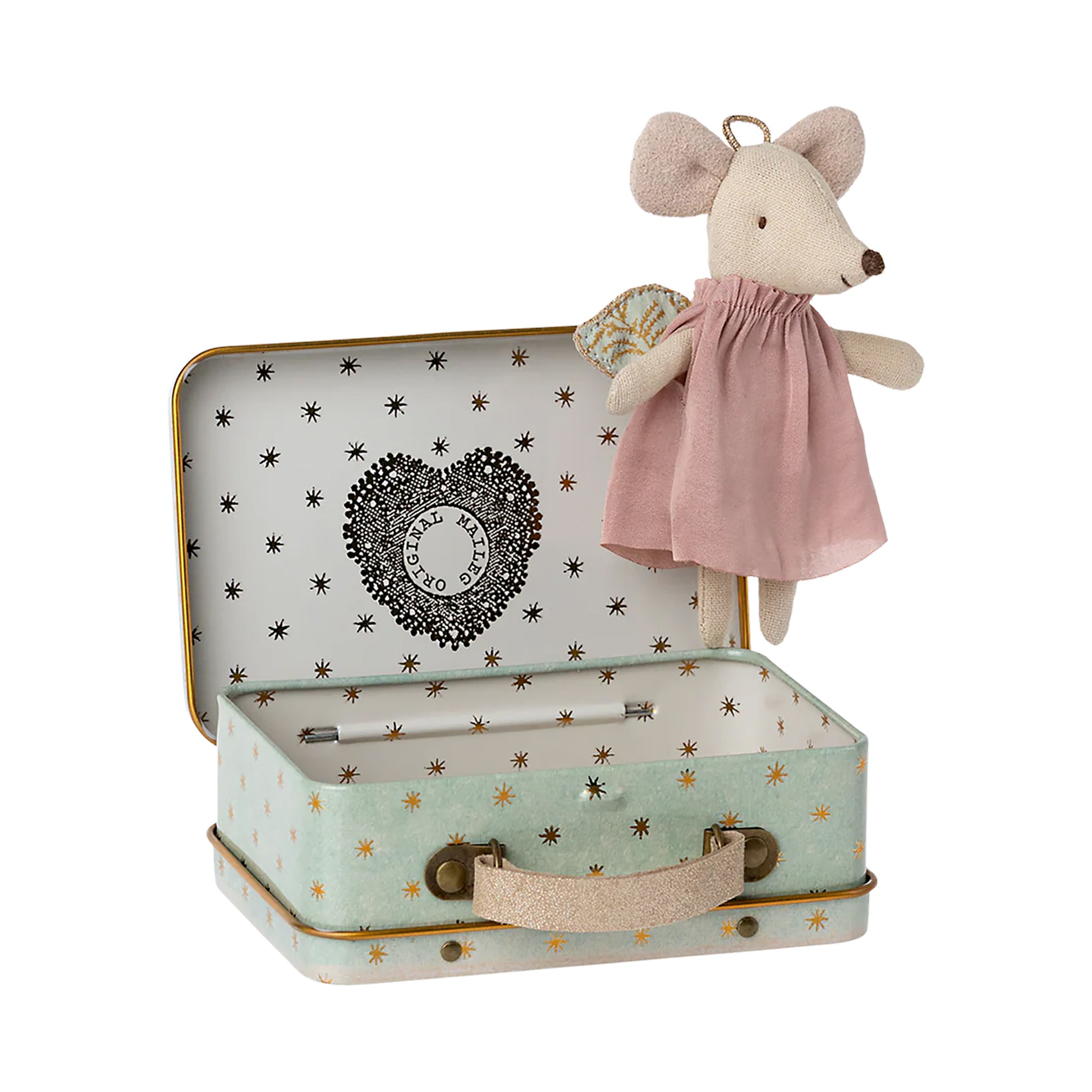 Little sister angel mouse In a mint  suitcase