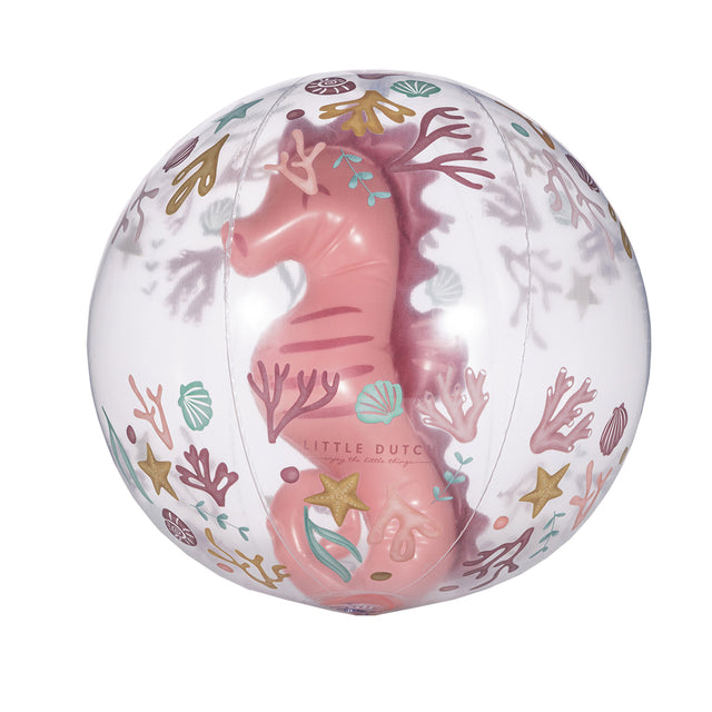 Little Dutch 3D Beach Ball transparent with inflatable seahorse in the middle