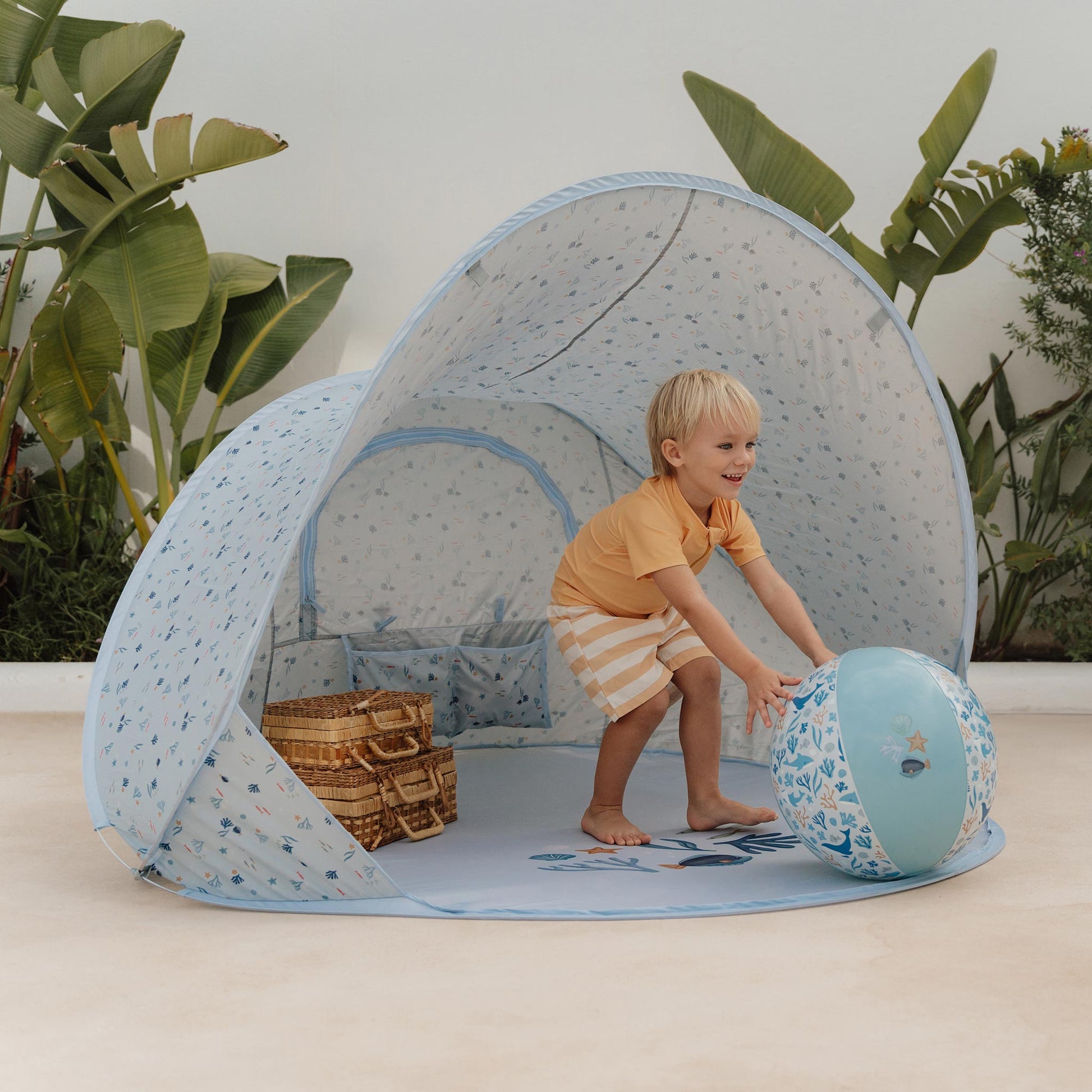 Little Dutch Pop-Up Beach Tent - Ocean Dreams Blue With Little Boy 