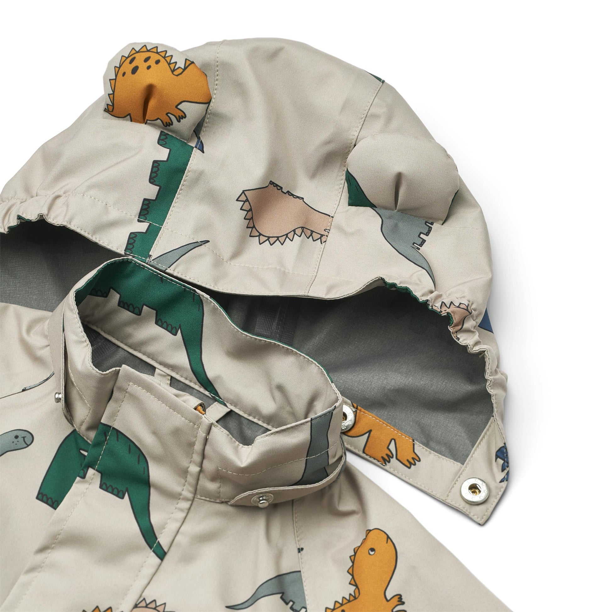 Liewood Manu Rain Jacket - Dinosaurs / Mist close up ear detail