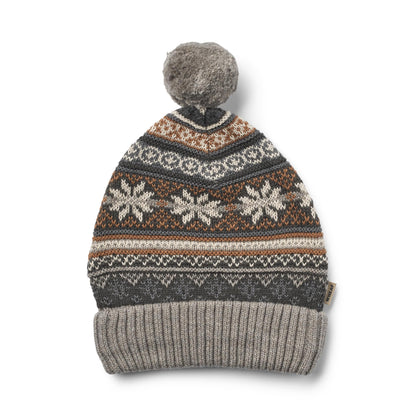 Wheat Nolo Knitted Bobble Hat - Warm Grey Melange