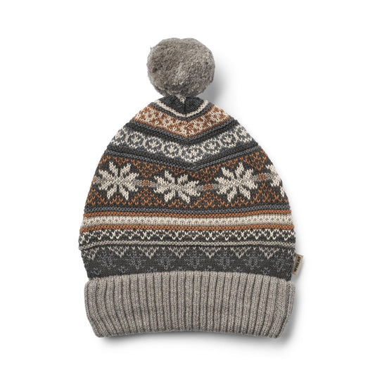 Wheat Nolo Knitted Bobble Hat - Warm Grey Melange