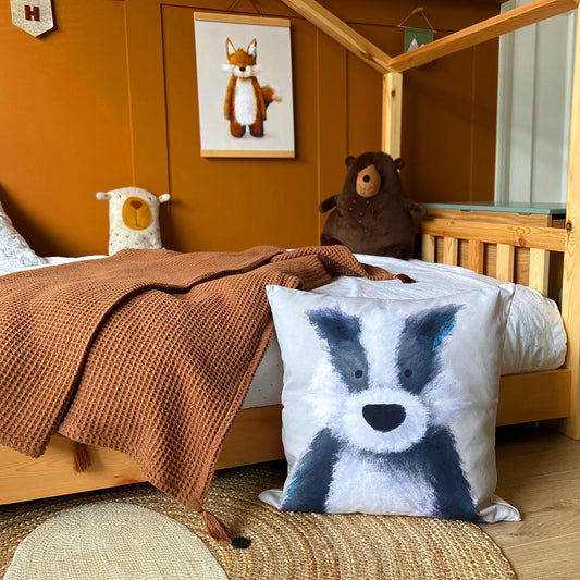 Tigercub Prints - Woodland Badger Nursery Cushion Cover