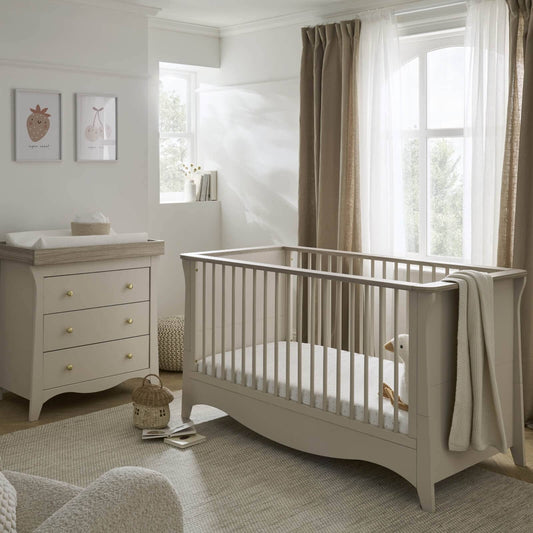 Cuddleco Clara 2 Piece Nursery Furniture Set (Cot Bed & Dresser) - Cashmere & Ash