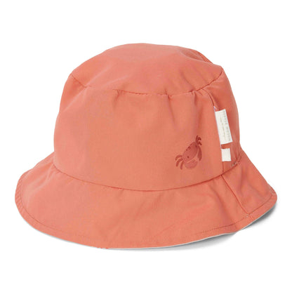 Little Dutch Reversible Bucket Hat In Coral With Cute Little Crab 