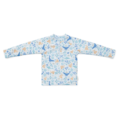 Little Dutch Long-Sleeve Rash Vest In Ocean Dreams Blue With Fromt Zip