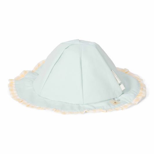 Little Dutch Reversible Sun Hat In Sea Green & Sunshine Checks