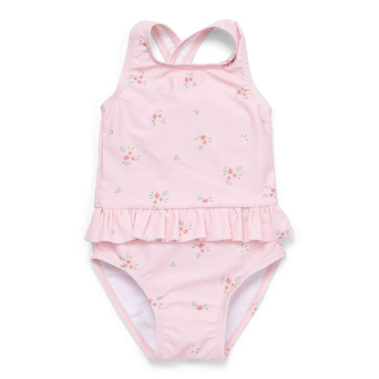 The Little Dutch Swimming Costume in pale pink with Rosy Meadows print