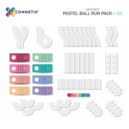 Connetix Tiles - 106 Piece Pastel Ball Run Pack contents