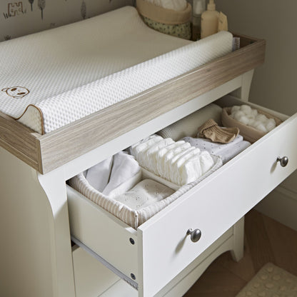 CuddleCo Clara 2 Piece Nursery Furniture Set (Cot Bed & Dresser) - White & Ash