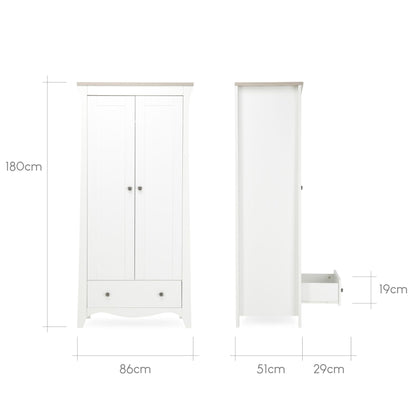 CuddleCo Clara 2 Door Double Wardrobe - White & Ash