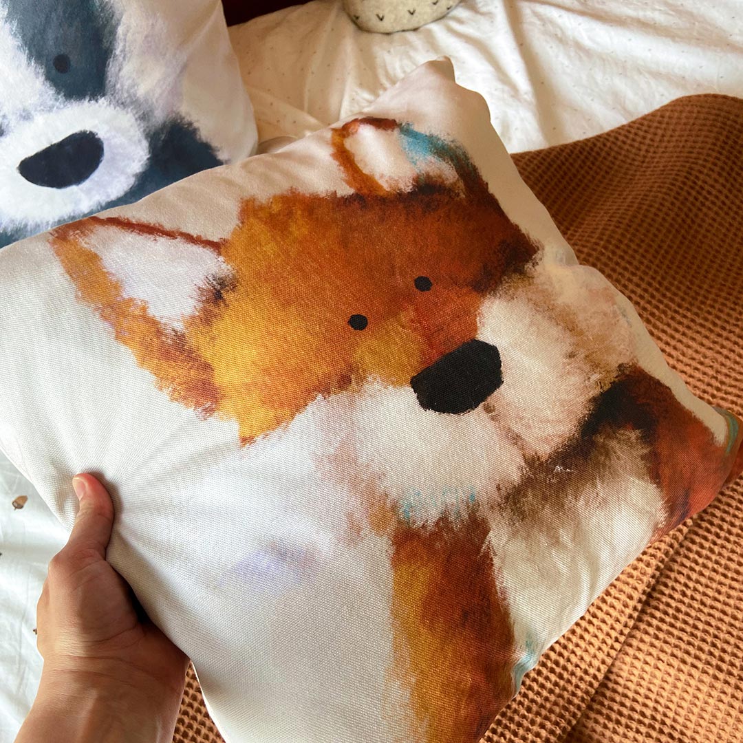 Tigercub Prints - Woodland Fox Nursery Cushion Cover Close Up 