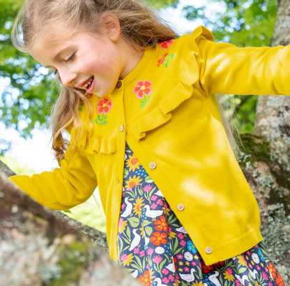 Frugi Romi Ruffle Cardigan - Dandelion / Flowers