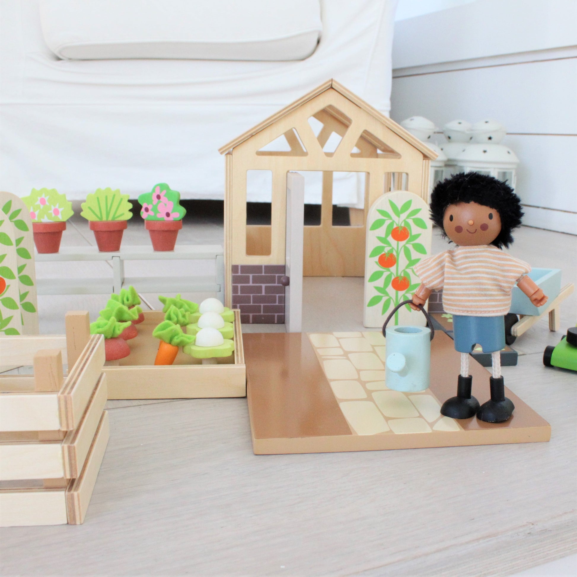 wooden toy garden set