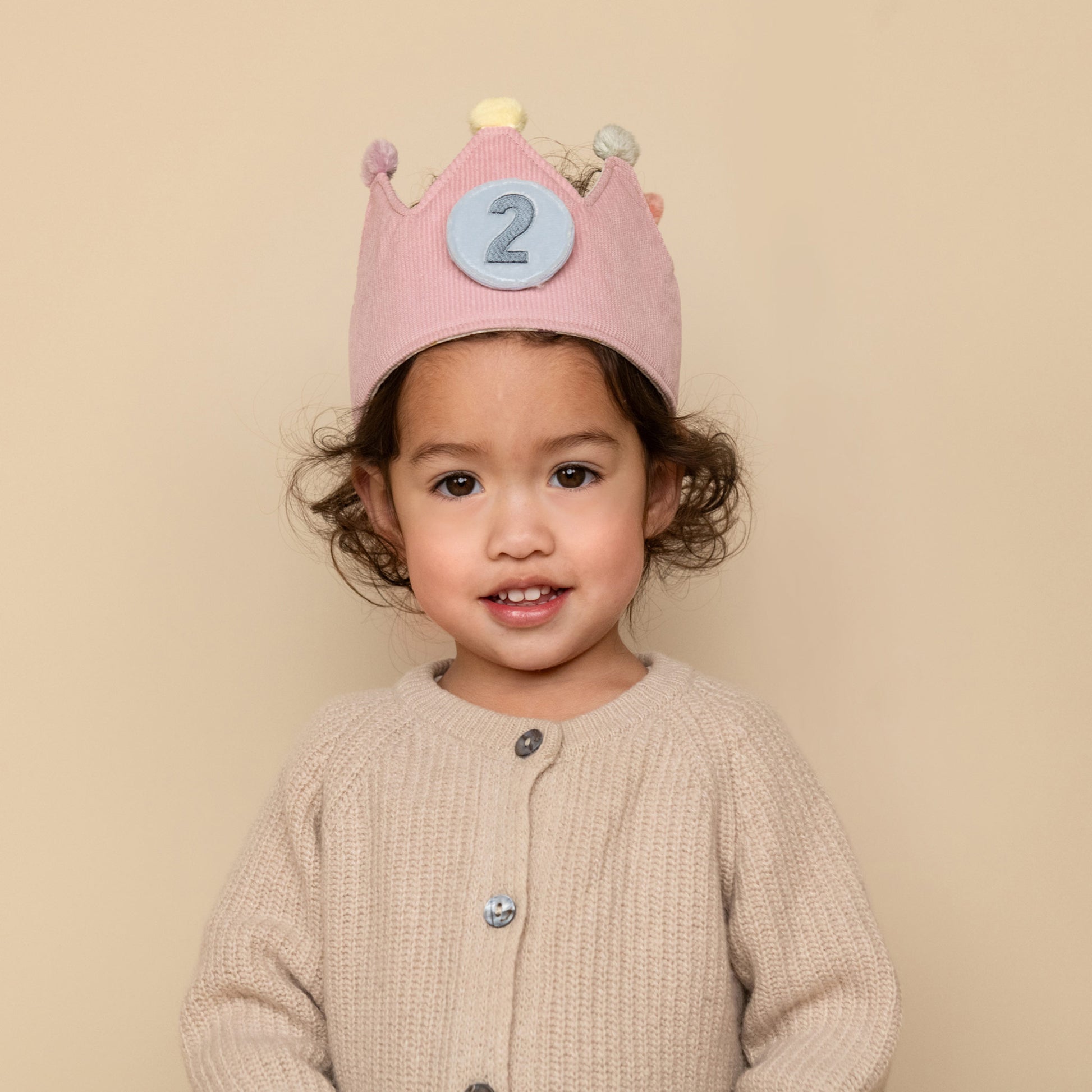 Little Girl Wearing The Little Dutch Birthday Crown - Pink