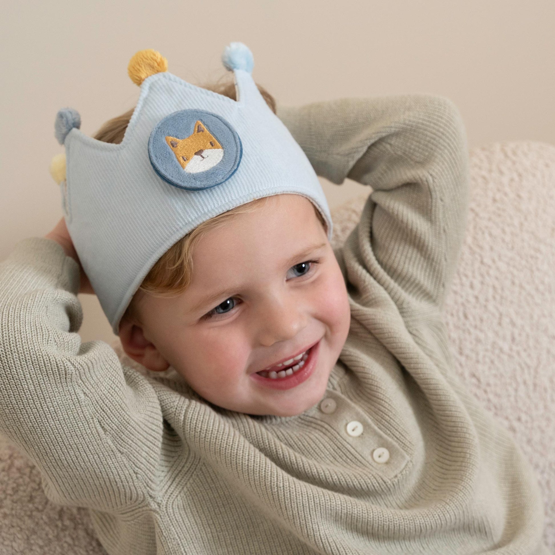 Little Dutch Birthday Crown - Blue - On Little Boy