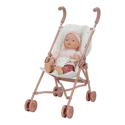 Little Dutch Metal Doll Stroller with baby doll by little dutch in pink outfit