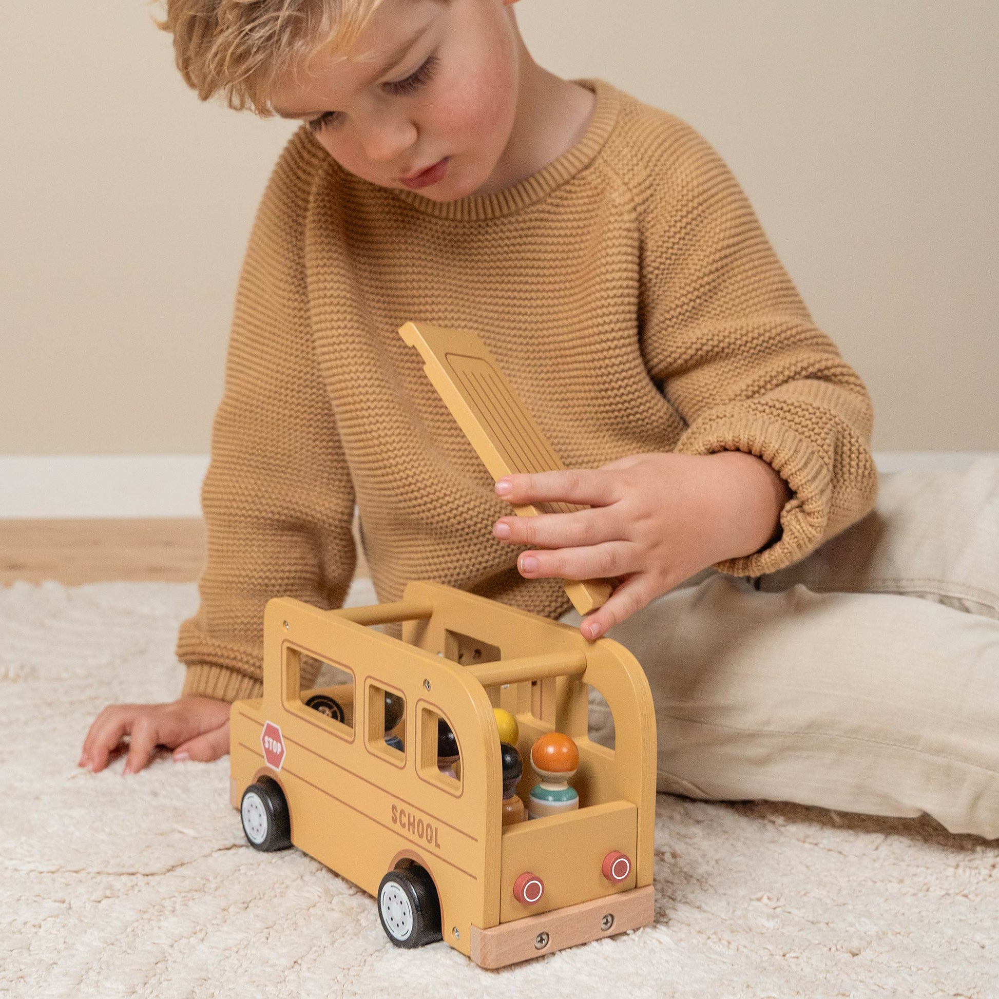 Little Dutch Wooden School Bus Playset