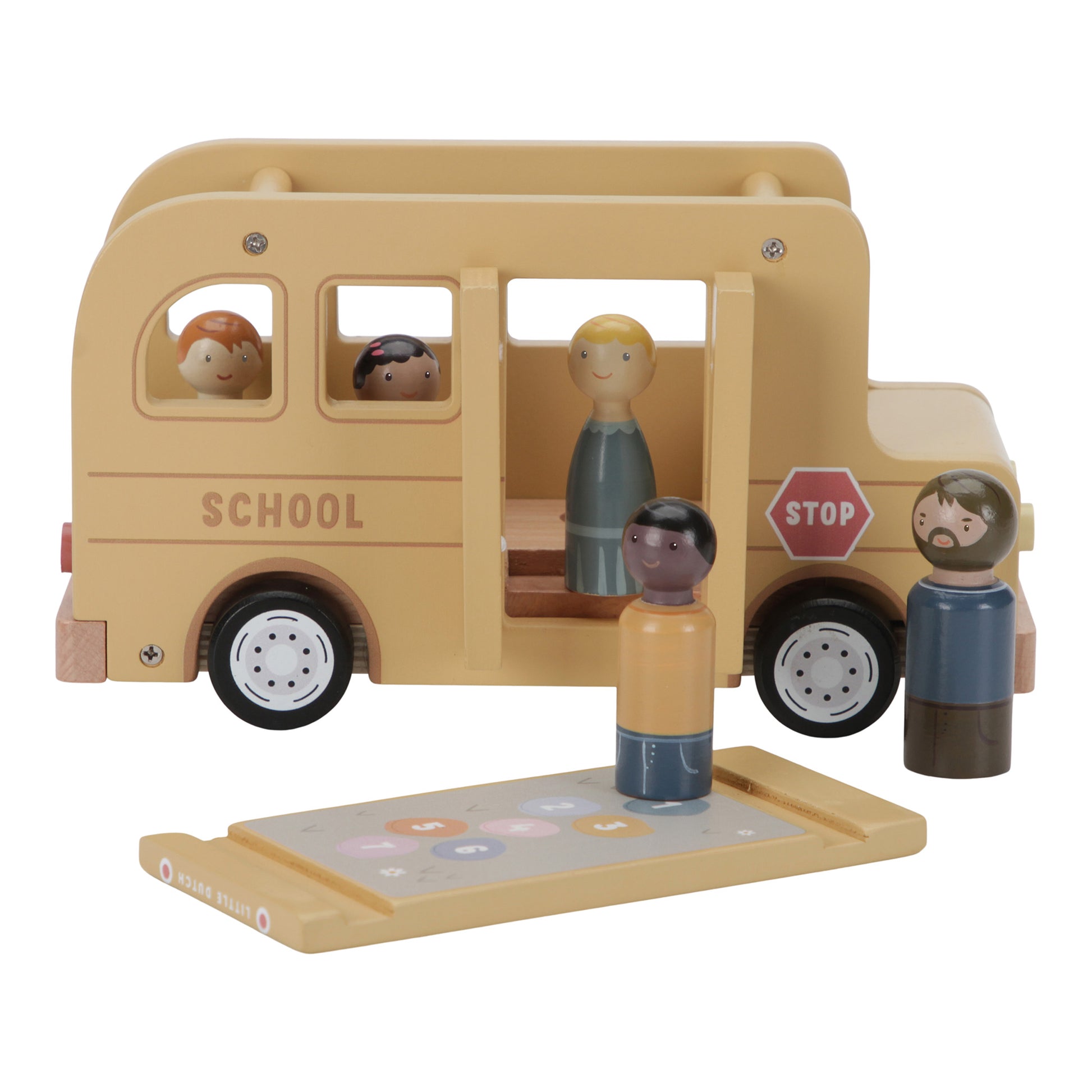 Little Dutch Wooden School Bus Playset - Hopscotch roof