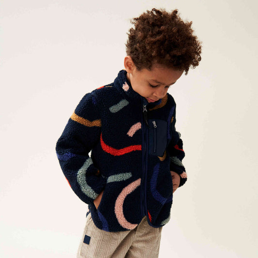 Liewood Nolan Pile Jacket - Graphic Swirls / Classic Navy