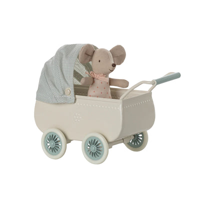 Maileg Pram With Baby Mouse - Mint