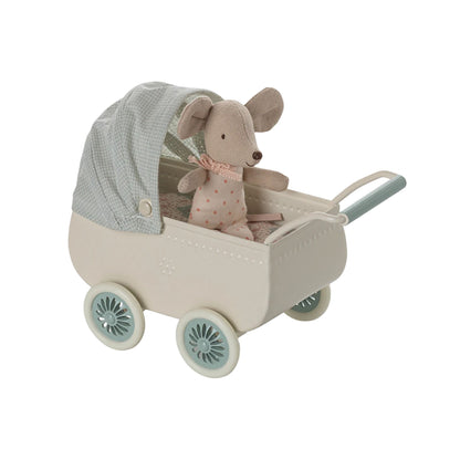 Maileg Pram With Baby Mouse - Mint