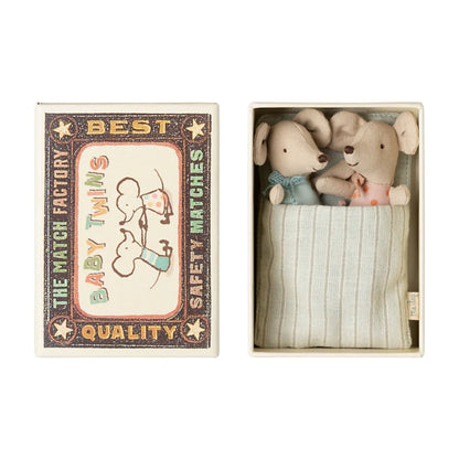 Maileg Baby Mice Twins In A Matchbox - Polka Dot / Stars