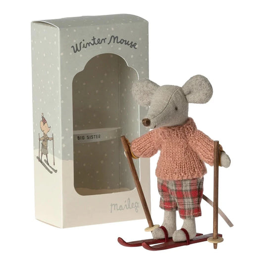 Maileg Winter Big Sister Mouse With Ski Set With Box