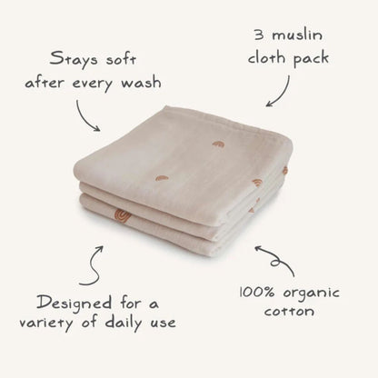 Mushie Muslin Cloth 3 Pack - Sage