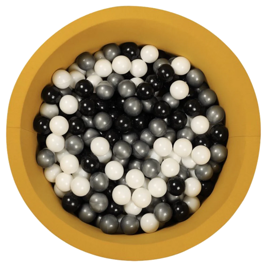 Larisa & Pumpkin Mustard Ball Pit - Black/White/Silver Balls