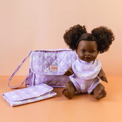 Tiny Harlow Dolls Nappy Bag - Lilac Daisy On doll