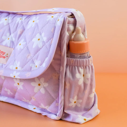 Tiny Harlow Dolls Nappy Bag - Lilac Daisy - Close Up