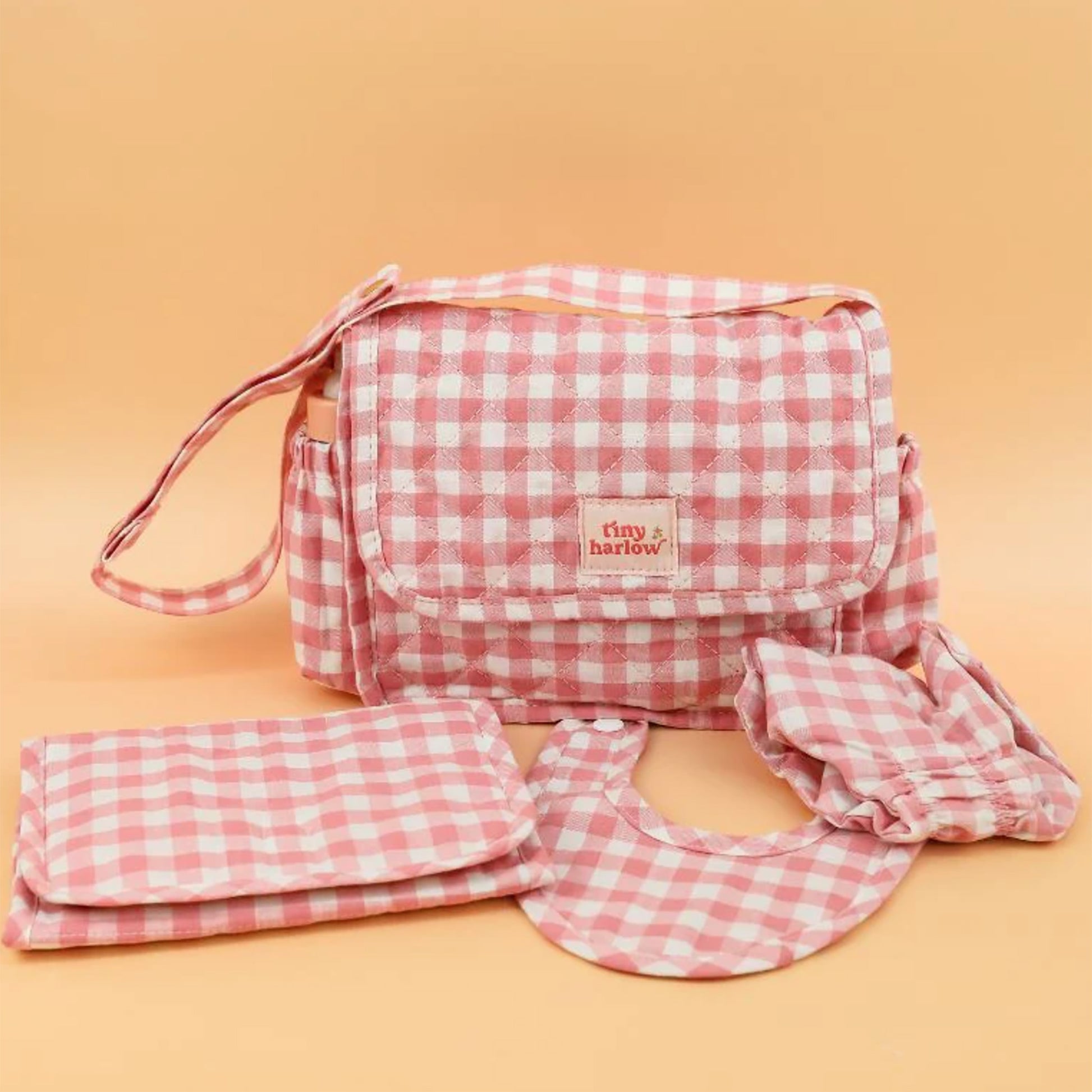 Tiny Harlow Dolls Nappy Bag - Pink Gingham