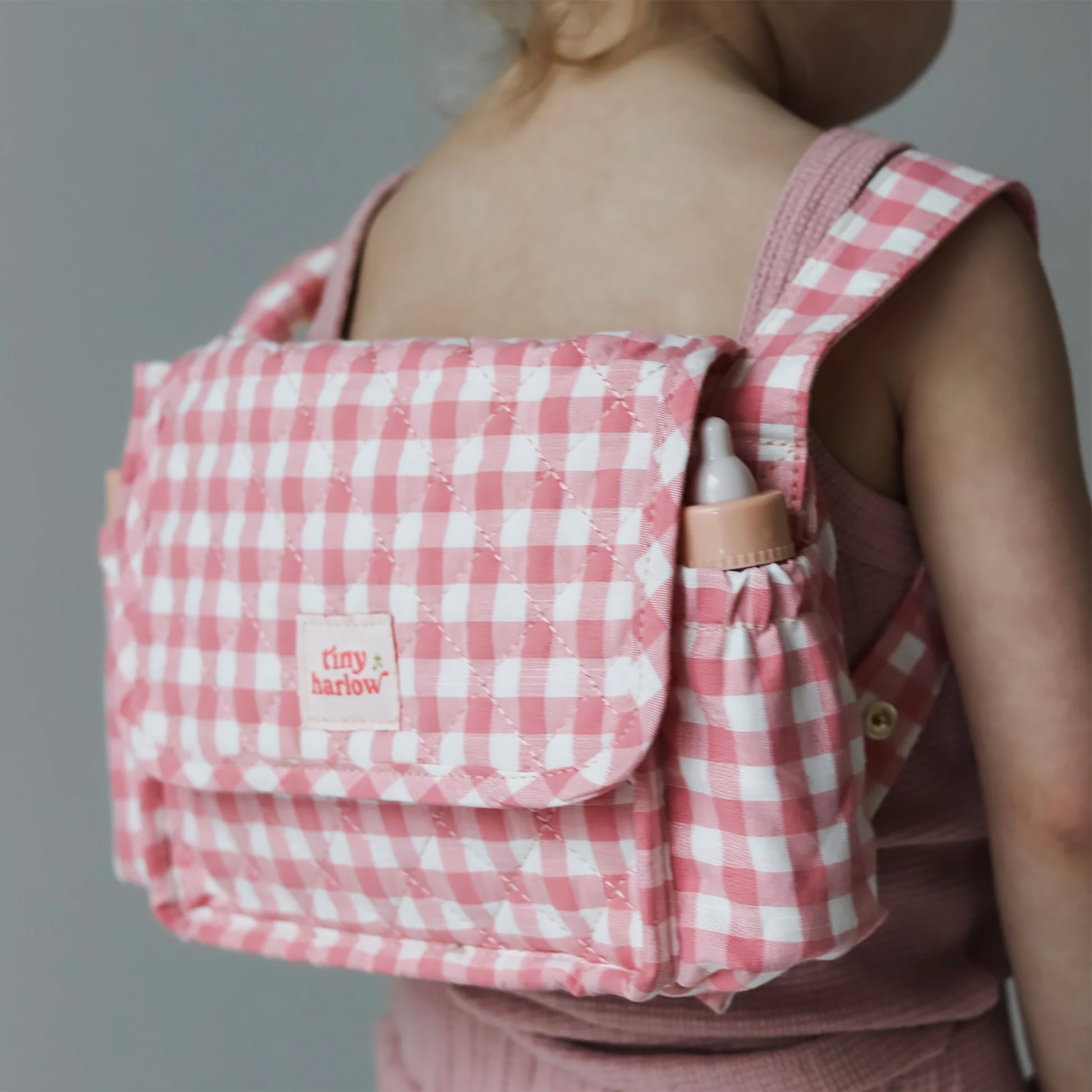 Tiny Harlow Dolls Nappy Bag - Pink Gingham - Backpack bag