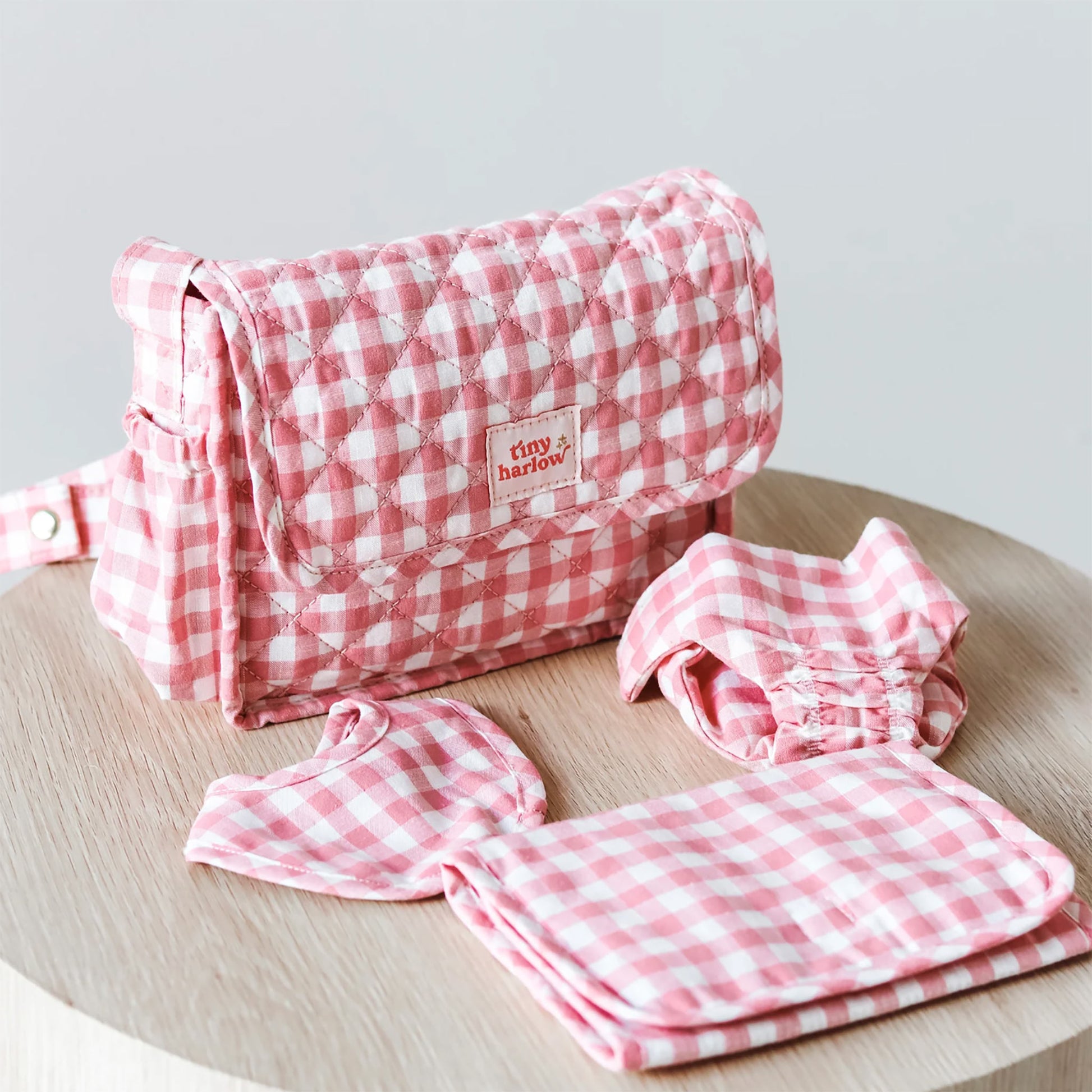 Tiny Harlow Dolls Nappy Bag - Pink Gingham