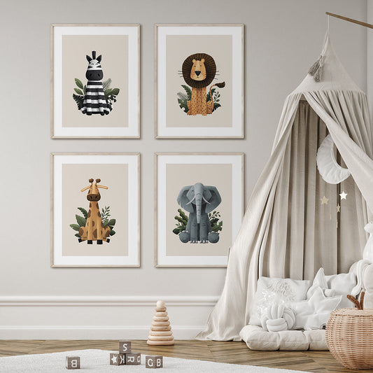 Tigercub Prints - Scandi Safari Animals Nursery Prints Set Of 4