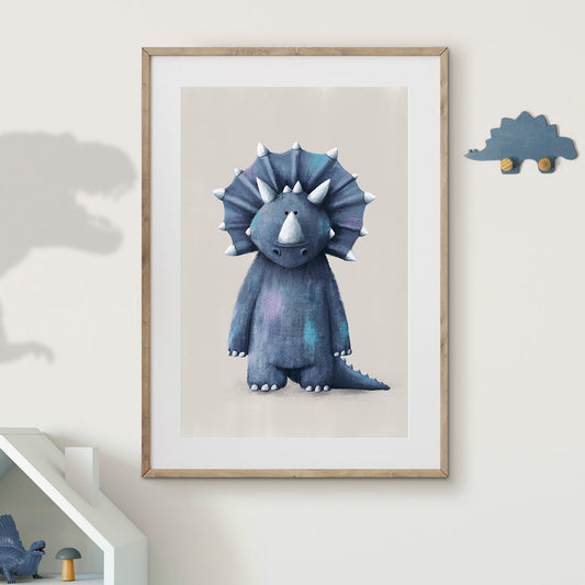 Tigercub Prints - Blue Triceratops Dinosaur Nursery Print 