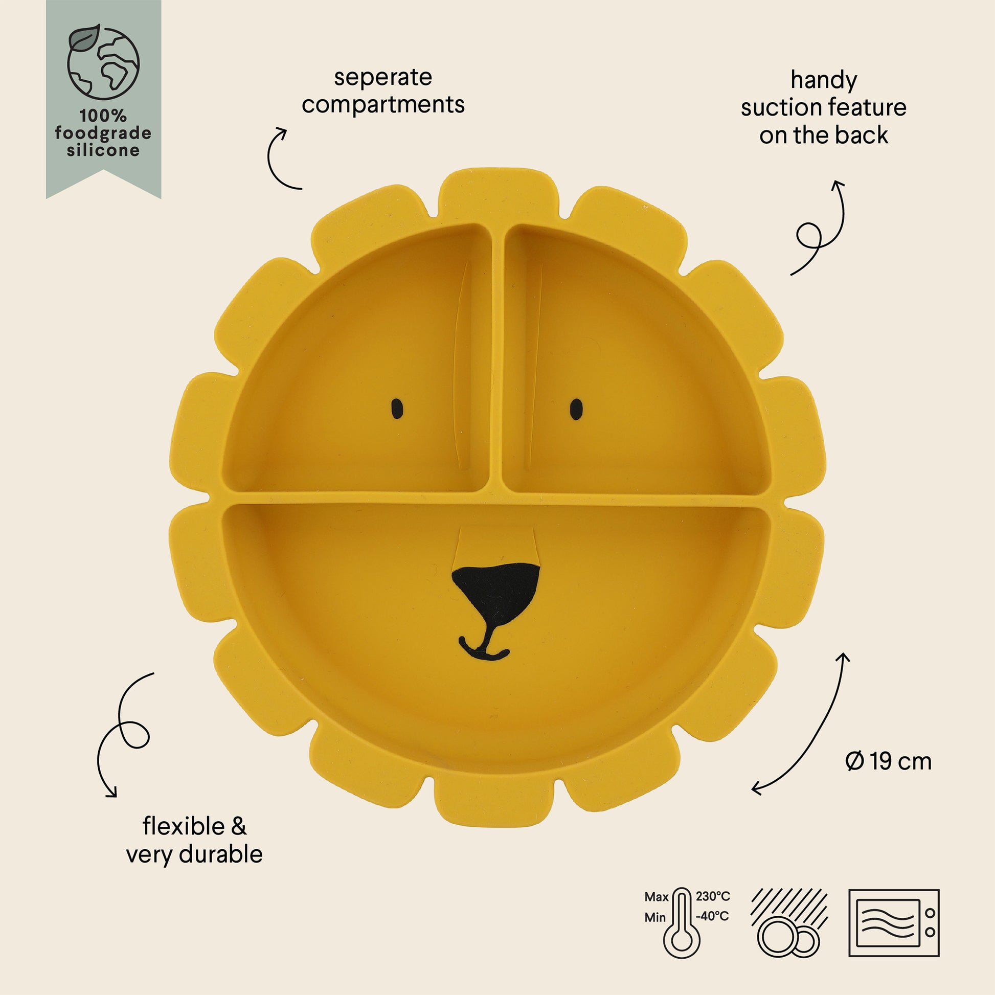 Trixie Yellow Silicone Divided Suction Plate - Mr. Lion