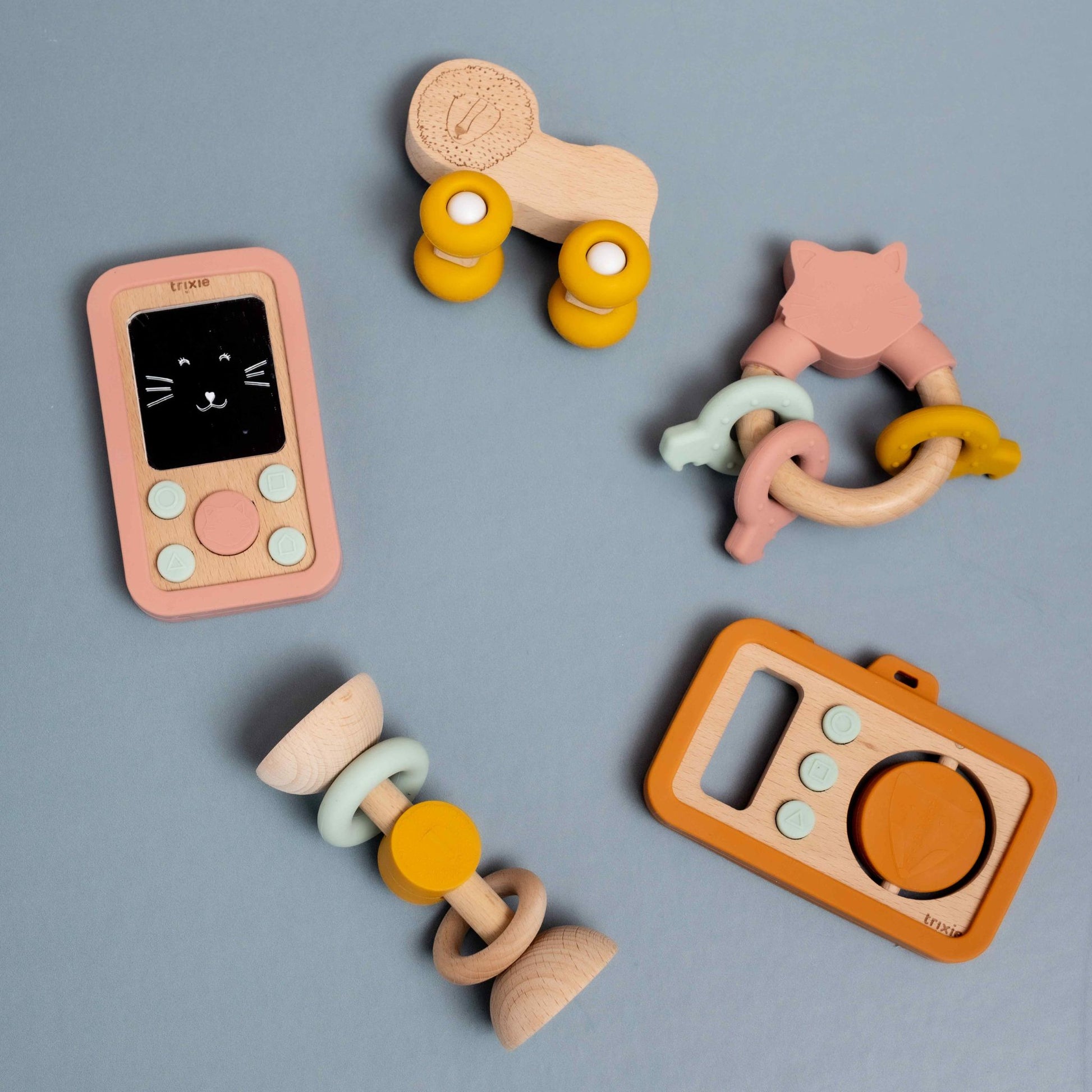 Trixie Wooden Silicone Baby Phone - Mrs Cat - With Other Trixie baby Toys 