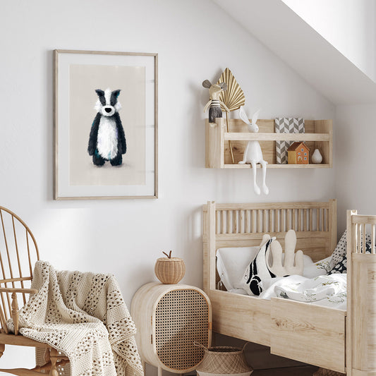 Tigercub Prints - Woodland Badger Childrens Nursery Print