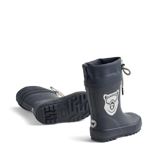 Wheat Warm Lined Cuff Wellies - Navy Bear