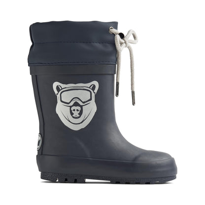 Wheat Warm Lined Cuff Wellies - Navy Bear