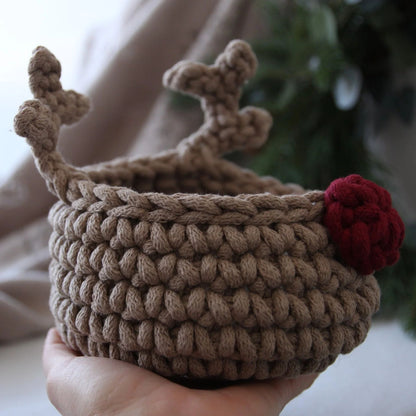 Zuri House Crochet Reindeer Basket - Mocha