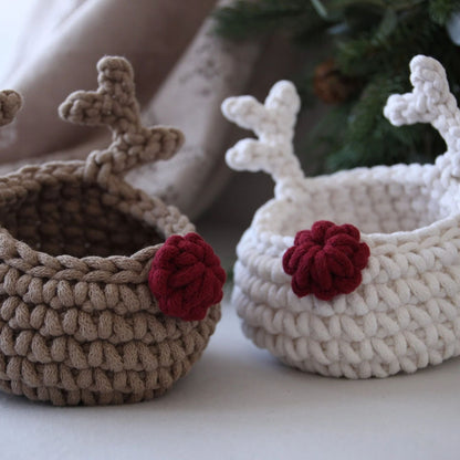 Zuri House Crochet Reindeer Basket - Mocha