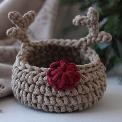 Zuri House Crochet Reindeer Basket - Mocha