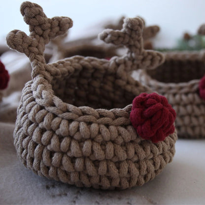 Zuri House Crochet Reindeer Basket - Mocha