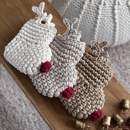 Zuri House Crochet Reindeer Stocking - Oatmeal